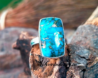 Copper Turquoise Ring*925 Silver Ring*Handmade Ring*Gemstone Ring*Dainty Ring*Designer Ring*Women Ring*Blue Stone Ring*Gift For Her