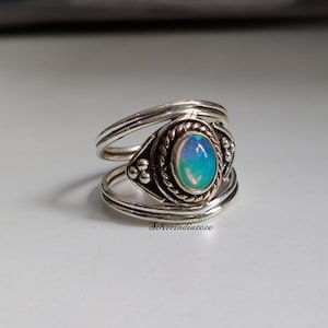 Handmade Opal Ring: 925 Sterling Silver Bohemian Jewelry