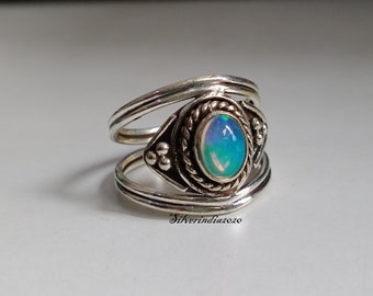 Handmade Opal Ring: 925 Sterling Silver Bohemian Jewelry