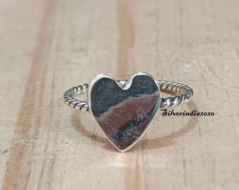 Handmade Heart Band Ring, 925 Sterling Silver
