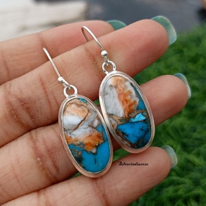 Oyster Copper Turquoise Dangle Earrings: 925 Sterling Silver Gemstone Jewelry