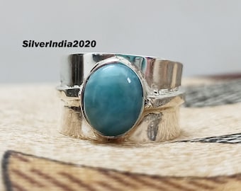 Handmade Larimar Ring: 925 Sterling Silver Band, Gemstone Jewelry