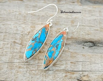 Oyster Copper Turquoise Sterling Silver Earrings, Handmade Boho Jewelry