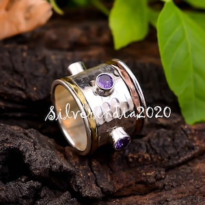 Amethyst Spinner Ring: Handmade 925 Sterling Silver Meditation Ring
