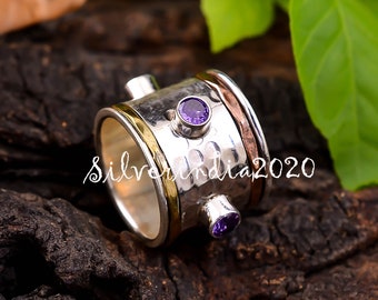 Amethyst Ring, Spinner Ring, 925 Silver Ring, Meditation Ring, Spinner Ring,Handmade Ring, Worry Ring, Women Ring, Fidget Ring, Gift For Her