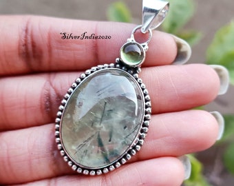 Handmade 925 Sterling Silver Prehnite Gemstone Pendant