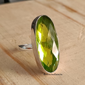 Handmade Peridot Ring: 925 Sterling Silver Boho Band