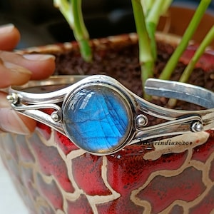 Blue Flash Labradorite Bangle: 925 Sterling Silver Gemstone Bangle