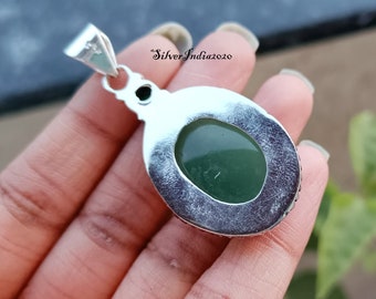 Green Onyx 925 Sterling Silver Pendant - Handmade Gemstone Jewelry