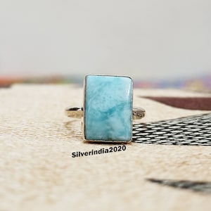 Handmade Larimar Ring: 925 Sterling Silver Gemstone Ring