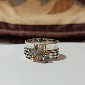 Handmade Sterling Silver Moonstone Labradorite Spinner Ring