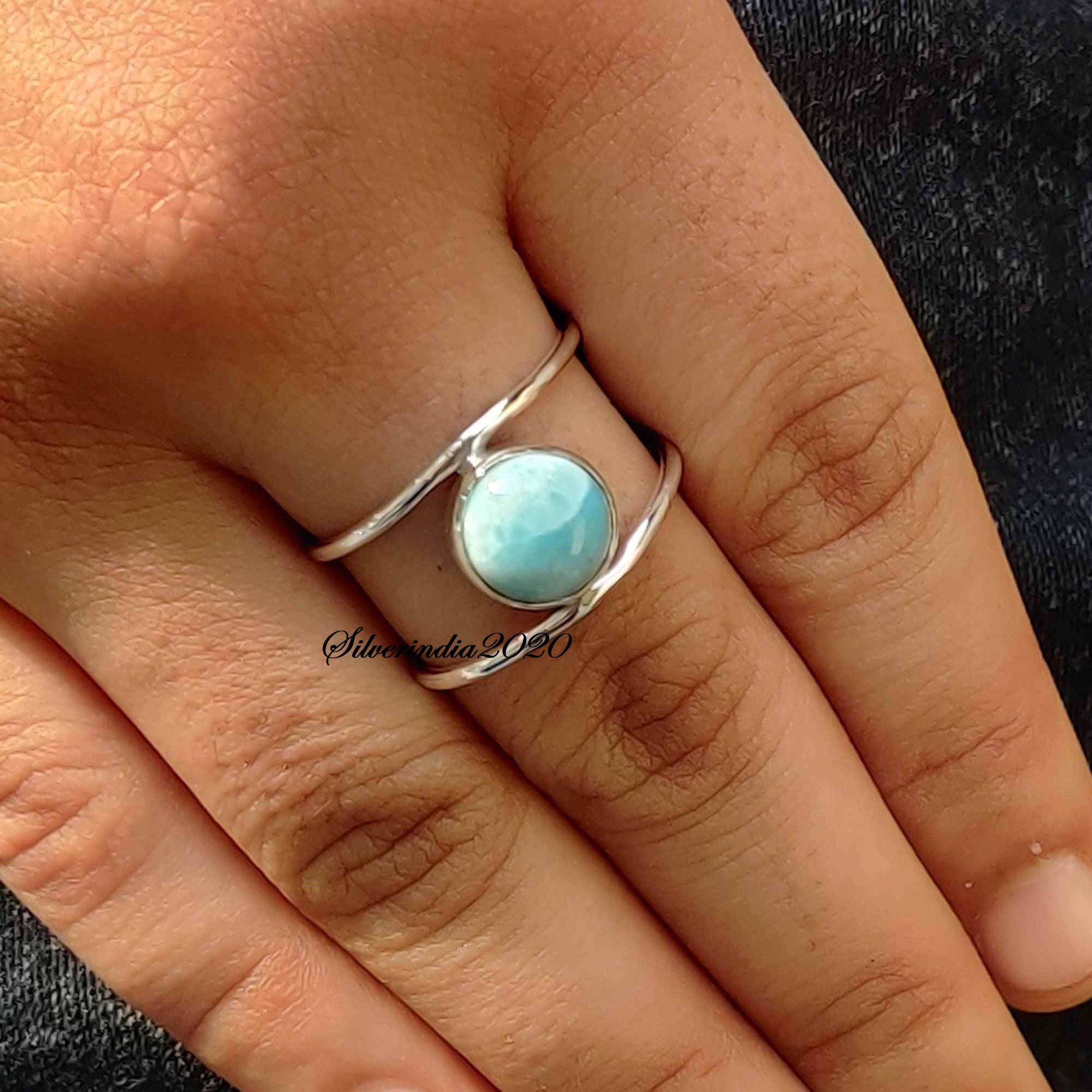 Larimar Ring Larimar Band Ring 925 Silver Ring Gemstone Etsy
