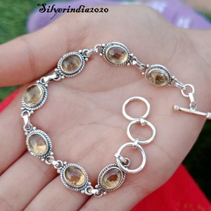 Handmade Citrine Bracelet: 925 Sterling Silver Boho Bangle