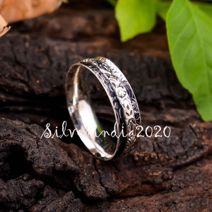 Sterling Silver Spinner Ring: Handmade Texture Fidget Anxiety Ring