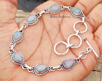 Pink Opal 925 Silver Bracelet: Adjustable Gemstone Jewelry