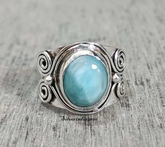 Oval Larimar Swirl Band Ring Oval Larimar Swirl Band Ring