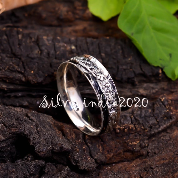Sterling Silver Spinner Ring: Dainty Boho Anxiety Fidget Ring