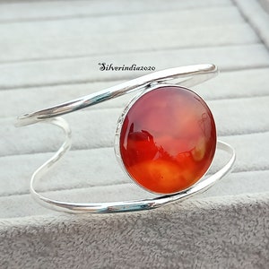 Beautiful Carnelian Bangle, 925 Sterling Silver Bangle, Boho Bangle, Adjustable Bangle, Open Cuff Bangle, Gift For Bangle, Women Bangle