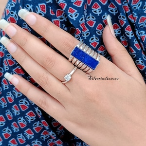 Handmade Sterling Silver Lapis Lazuli Ring: Boho Band Jewelry