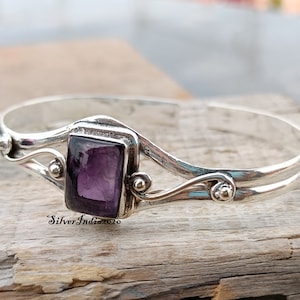 Amethyst 925 Sterling Silver Bangle - Adjustable Women&#39;s Bracelet