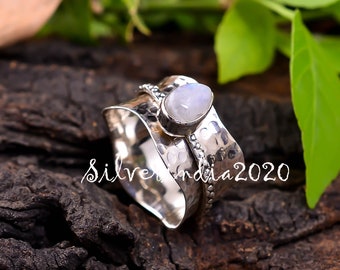 Moonstone Ring, Spinner Ring, 925 Sterling Silver, Handmade Ring, Gemstone Ring, Meditation Ring, Promised Ring, Women Ring, Gift For Her