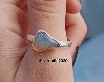 Handmade Opal 925 Sterling Silver Ring: Boho Gemstone Jewelry