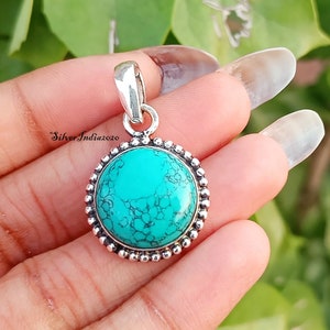Handmade Copper Turquoise Pendant: 925 Sterling Silver Band