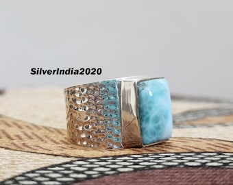 Handmade Larimar Ring: 925 Sterling Silver Band, Gemstone Jewelry