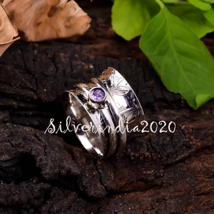 Amethyst Spinner Ring: Handmade 925 Sterling Silver Meditation Ring