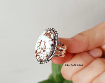 Wild Horse Turquoise Sterling Silver Ring, Boho Gemstone Statement