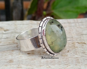 Prehnite Ring, 925 Sterling Silver Ring, Handmade Ring, Band Ring, Women Jewelry, Oval Stone Ring, Boho Ring, Gift Jewelry, Prehnite Jewelry
