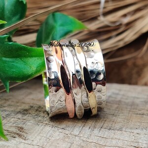 Sterling Silver Spinner Ring: Textured Meditation Fidget Ring