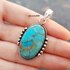 Handmade Mohave Turquoise Pendant: 925 Sterling Silver Boho Jewelry