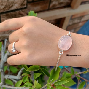 Rose Quartz Bangle: Handmade 925 Sterling Silver Bracelet