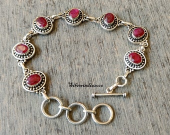 Bezel Set Ruby Bracelet: 925 Sterling Silver Gemstone Bracelet
