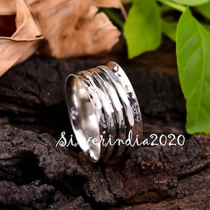 Hammered Sterling Silver Spinner Ring: Wide Band Meditation Ring