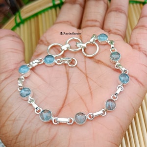 Aquamarine Bracelet, Sterling Silver Bracelet For Women, Gemstone Bracelet, Nine Stone Bracelet, Beautiful Bracelet, Gift For Her
