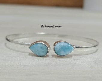Adjustable Larimar Bangle: 925 Sterling Silver Boho Jewelry