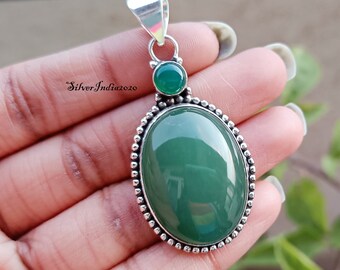 Green Onyx 925 Sterling Silver Pendant - Handmade Gemstone Jewelry