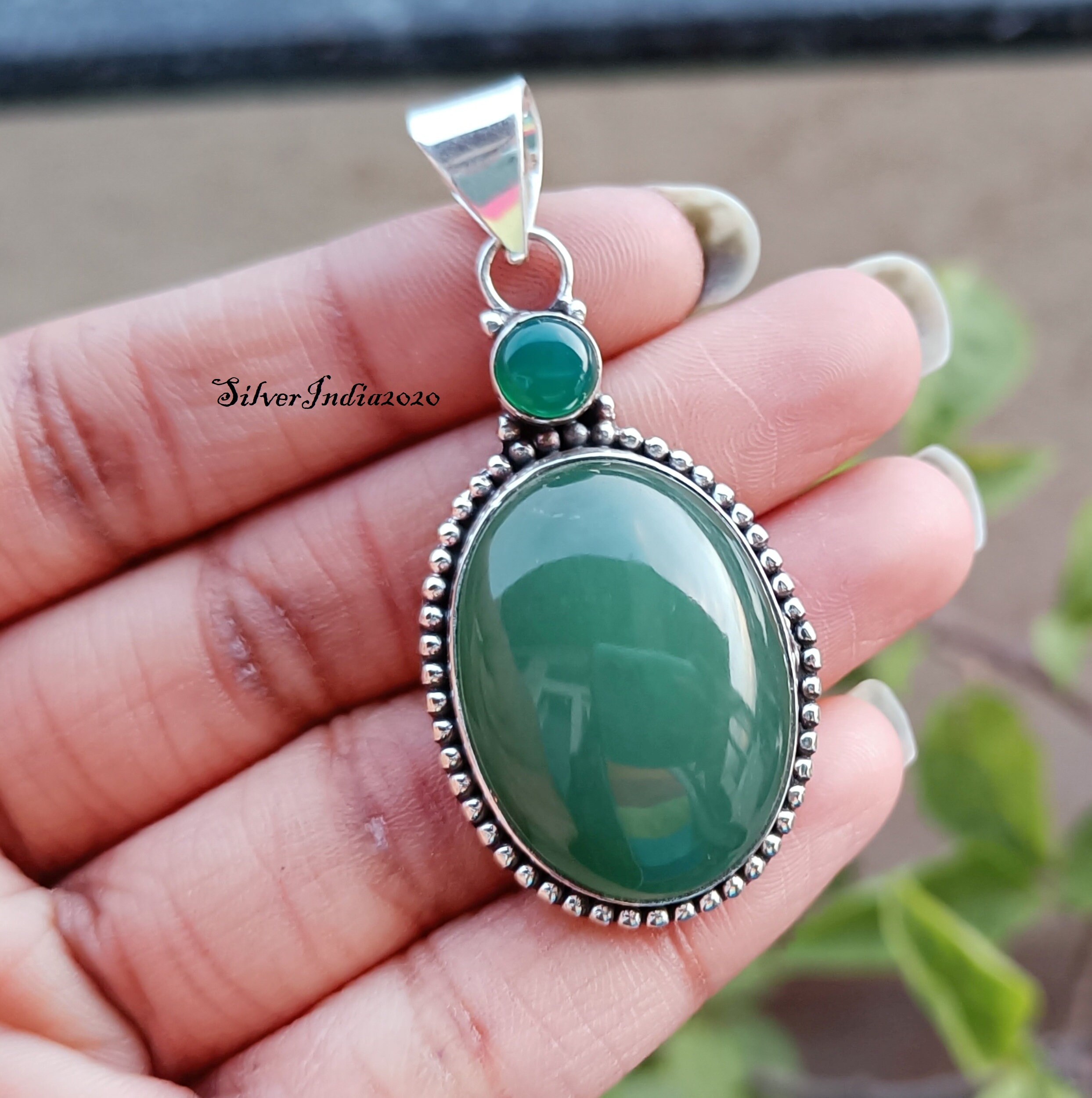 Green Onyx 925 Sterling Silver Pendant - Handmade Gemstone Jewelry