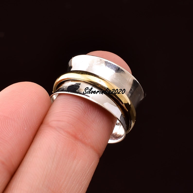 Worry Ring Gift For Her Anxiety Ring 925 Silver Ring Handmade Ring Women Ring Brass Spinner Promised Ring Texture Ring Spinner Ring