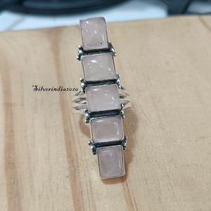 Handmade Rose Quartz 925 Sterling Silver Ring
