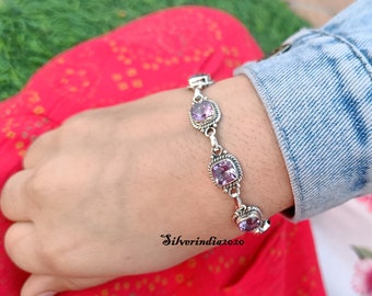 Handmade Amethyst Sterling Silver Bracelet, Gift For Her
