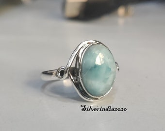Handmade Larimar Ring: 925 Sterling Silver Band, Gemstone Jewelry