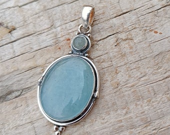 Handmade Aquamarine 925 Sterling Silver Pendant: Boho Gift Jewelry