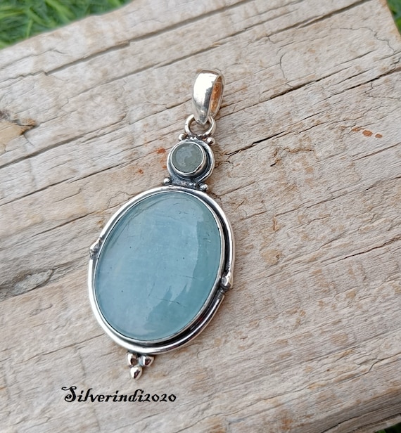 Handmade Aquamarine 925 Sterling Silver Pendant: Boho Gift Jewelry