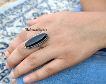 Black Onyx Ring, Handmade Ring, 925 Silver Ring, Onyx  Stone Ring, Long Oval Ring, Gemstone Ring, Gift for Her, Band Ring, Lovely Ring