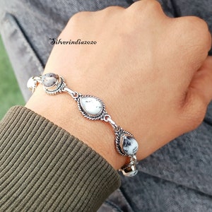 Dendritic Agate Bracelet-Gemstone Bracelet-925 Sterling Silver Bracelet-AgateSilver Bracelet-Handmade Bracelet-Women Bracelet-Valentine Gift