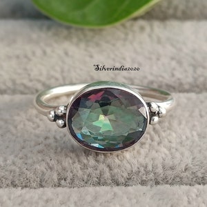 Mystic Topaz Ring, Topaz 925 Sterling Silver Ring, Boho Ring, Mystic Fire Topaz Engagement Wedding Promised Ring, Dainty Ring, Gift For Her