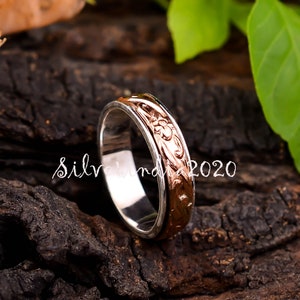 Sterling Silver Spinner Ring: Dainty Texture Fidget Anxiety Ring